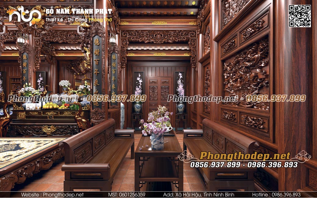 Bố trí nội thất gian phải phòng thờ nhà gỗ 3 gian